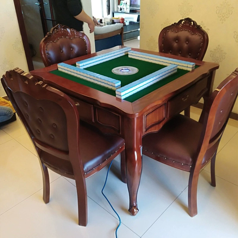 Полностью автоматическая машина для маджонга из цельного дерева, обеденный стол, универсальная машина двойного назначения, бесшумная четырехпортовая машина для маджонга, электрическая европейская круглая домашняя умная машина