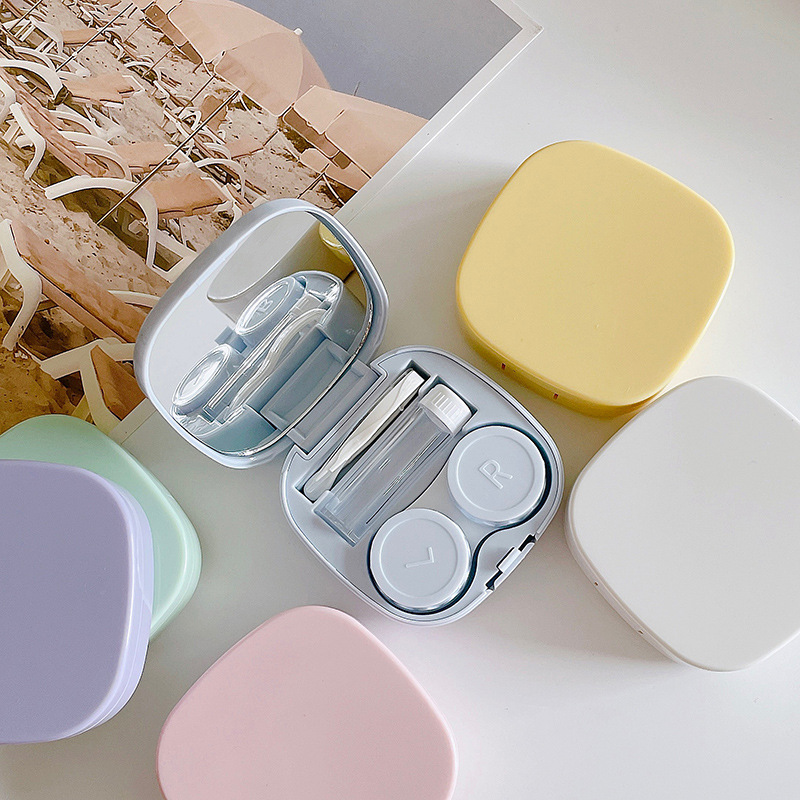 Contact Lens Case Simple Diy Square Box Portable Colored Contact Lenses Case Mate Double Box Glossy Storage Box Wholesale display picture 2