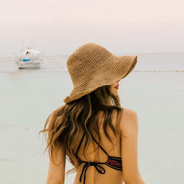 Cross-Border New Style Handmade Woven Straw Hat for Women, Summer Beach Sun Hat, Straw Hat Base, Sun Protection Outdoor Sun Hat for Women