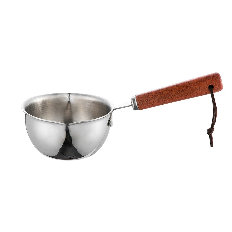 304 Stainless Steel Milk Pan Saucepan with Wooden/Steel Handle – 150ml/300ml, 20x11x14 cm