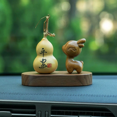Console New Style, Car ornaments - natural-gourd-safe-style-green-sandalwood-deer-walnut-base
