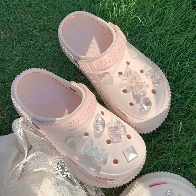 Creative Super Fire Sweet Love Fairy Feng Crystal Crystal Crystal Diamond Bao Tou Cave Shoes Wear in place with ins-bottom loose cake sandals