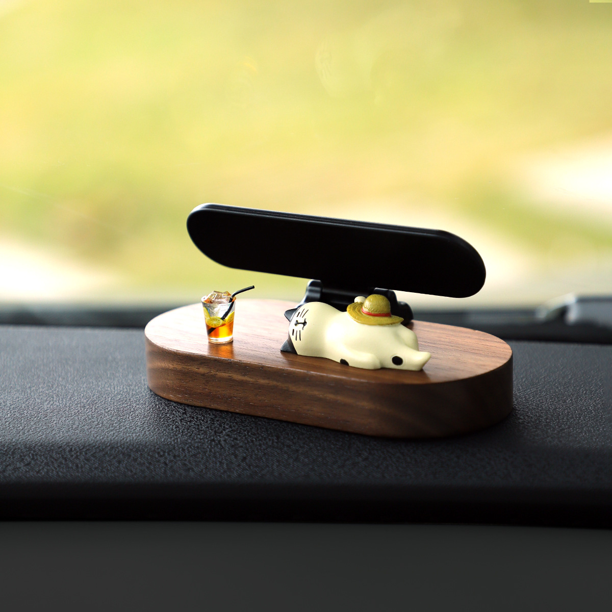 Creative Black Walnut Wood Temporary Parking Number Plate Mobile Phone Moving License Plate Car Ornaments Car Retro Style