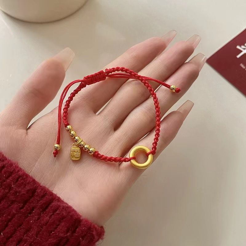 2023 New Arrival Shajin Gufa Jinxiaofu Brand Ping An Buckle Woven Hand Rope Red Rope Bracelet Women's Simple Small Bracelet
