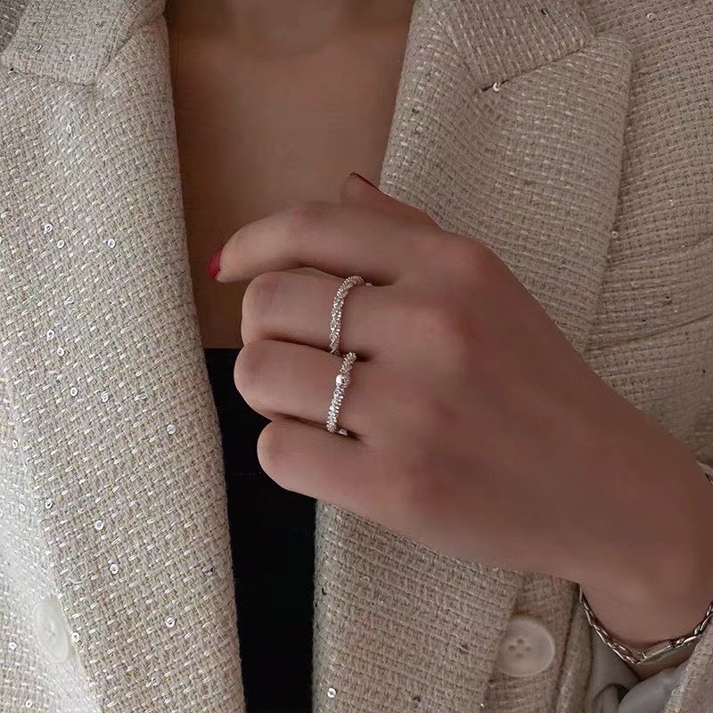 波光粼粼闪光满天星菜花素圈925银波光戒指女银河链戒指