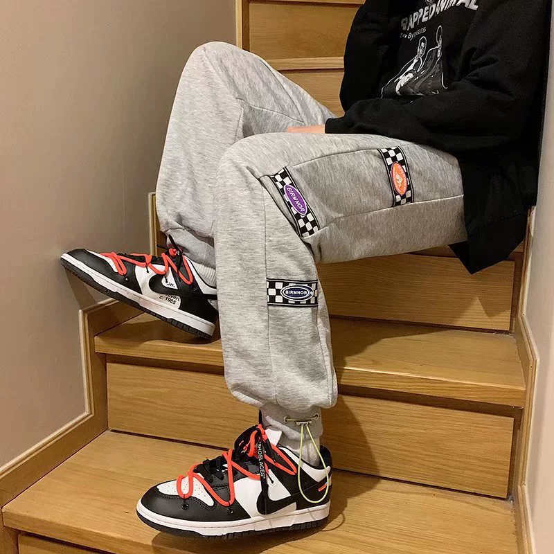 Tide, sports trousers with velcro, oversize, drawstring