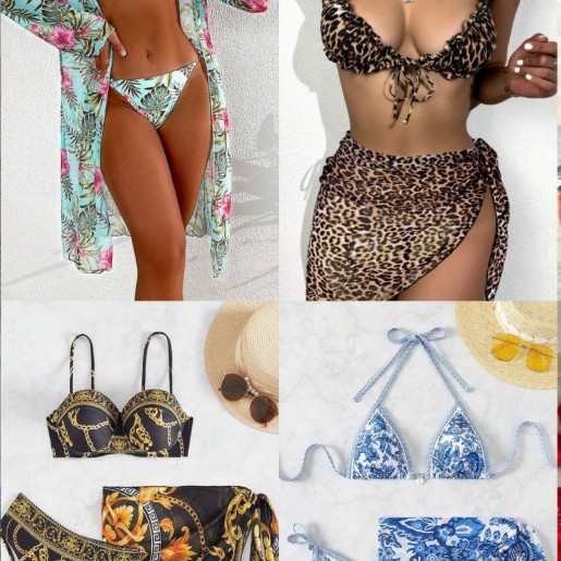 Europa y América sexy bikini trajes de baño de vacaciones de playa de tres piezas, trajes de baño de mujer de tamaño grande, productos de cola transfronterizos SHEIN Bi