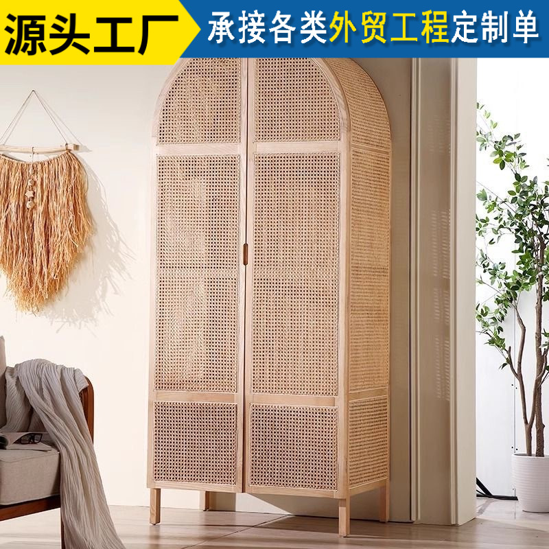 Nordic Solid Wood Wardrobe, Rattan Simple Storage Cabinet, B&B Bedroom Rattan Cabinet, Designer Wardrobe Imitation Rattan