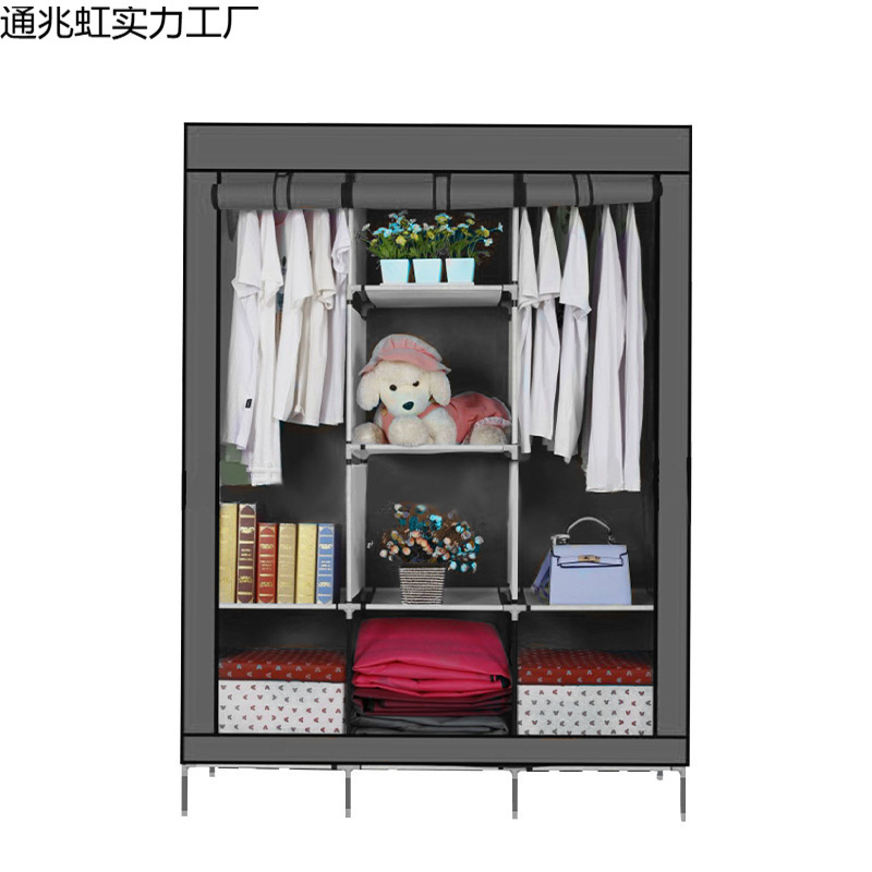 Armario simple armario área de colga de ropa multipolvo doméstico económico puede almacenar armario simple de metal un lote