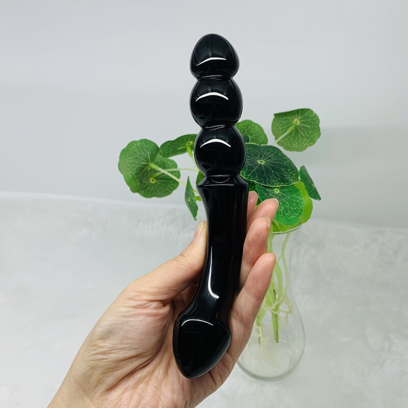天然水晶黑曜石雕刻原石水晶按摩棒 图 9