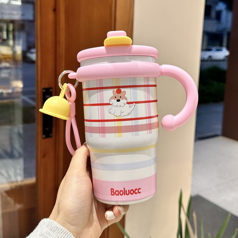 高颜值水杯女生陶瓷涂层内胆保温杯家用保冷咖啡杯双饮吸管杯子|undefined