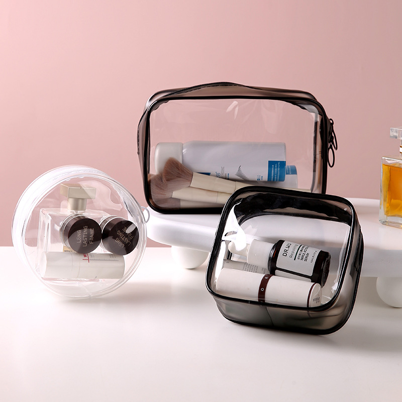 Bolsa de cosméticos de PVC ecológica, bolsa de almacenamiento simple y portátil con doble cremallera, bolsa de aseo de viaje impermeable de gran capacidad