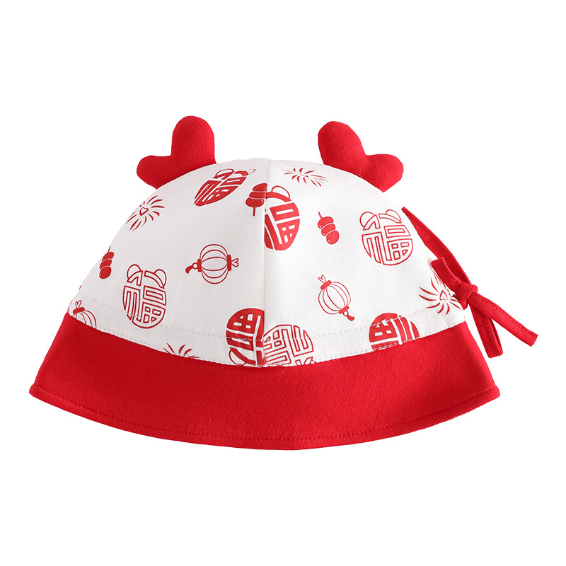 모자 겨울 A형 0-1세 빨간색 남녀 100일 귀여운 플립업 모자 작은 달  모자