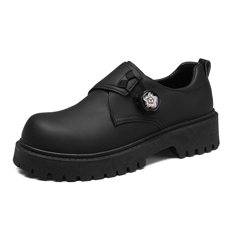 Zapatos de derby de primavera para hombres aumentan la superficie de cuero botón espiral zapatos de cuero para hombres zapatos negros de primavera 2025
