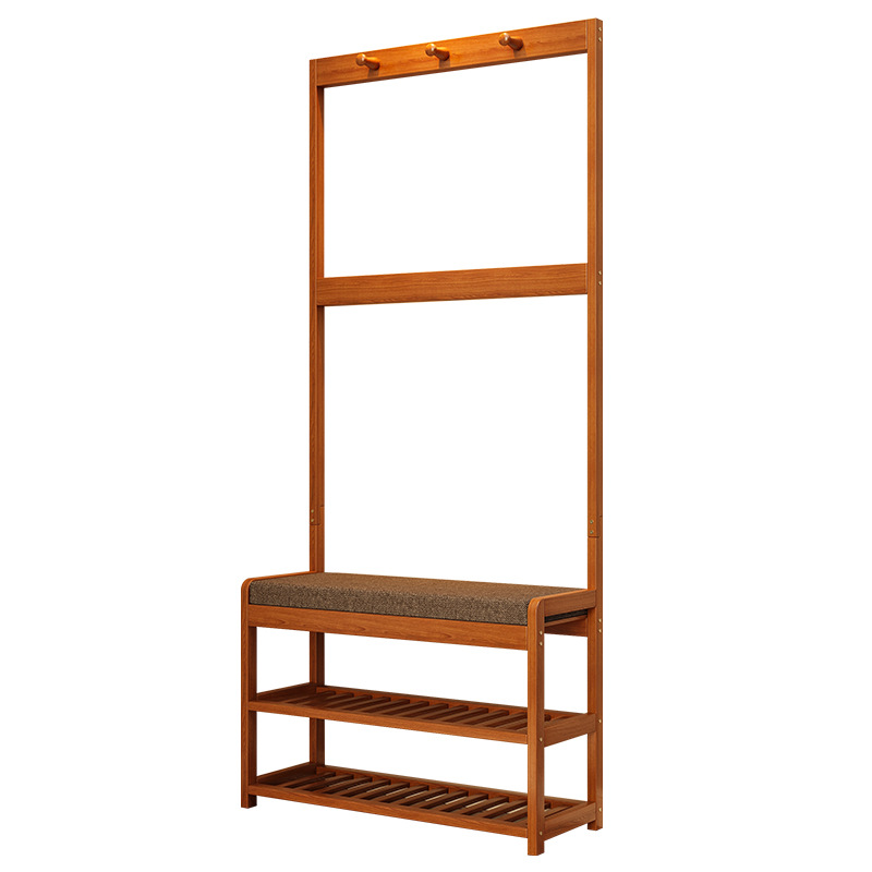 Perchero de madera maciza percha de piso simple moderno pasillo multifuncional casa de alquiler habitación Cambio de zapatos taburete zapato Gabinete integrado