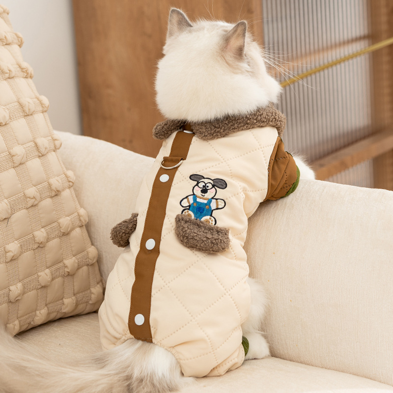 Gato otoño invierno perro grueso calentamiento Maillard bolsillo pegatinas de tracción peluche ropa de algodón de cuatro patas para mascotas