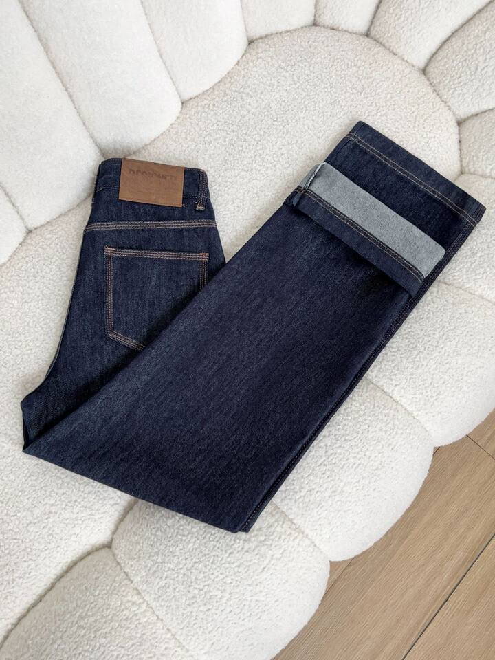 Quần jean ống rộng nữ eo cao màu xanh đậm form suông dài — Deep Blue 9 điểm, Màu xanh đậm kéo dài, Thông thường Deep Blue, Màu xanh đậm, chín điểm
