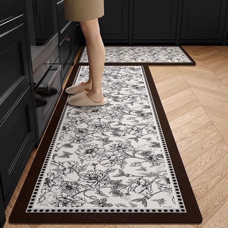 キッチンマット滑り止め防油は、洗濯フリー専用のフロアマット防水汚れに強い家庭用皮革pvcカーペットを拭くことができる