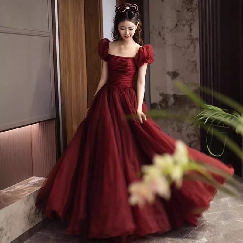 Toast Dress plus size wine red Wedding Appreciation Dress Temperament Long chubby girl Pregnant Women's Belly Covering Engagement dress