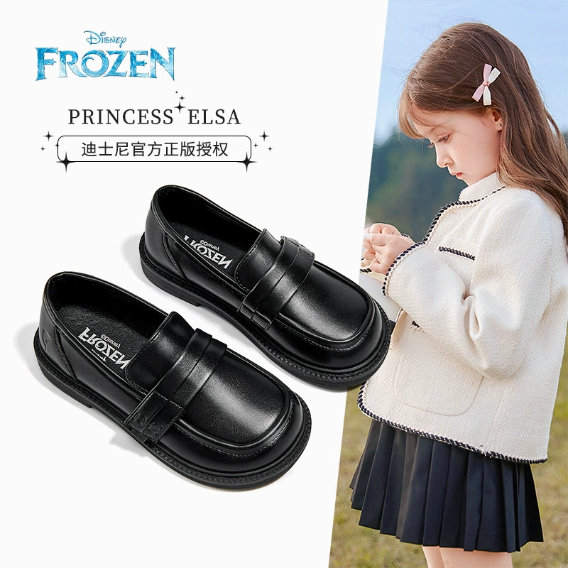 Черные кожаные туфли для девочек серии Disney Ice Princess, элегантные универсальные одиночные кожаные туфли для девочек, весна и осень 2020