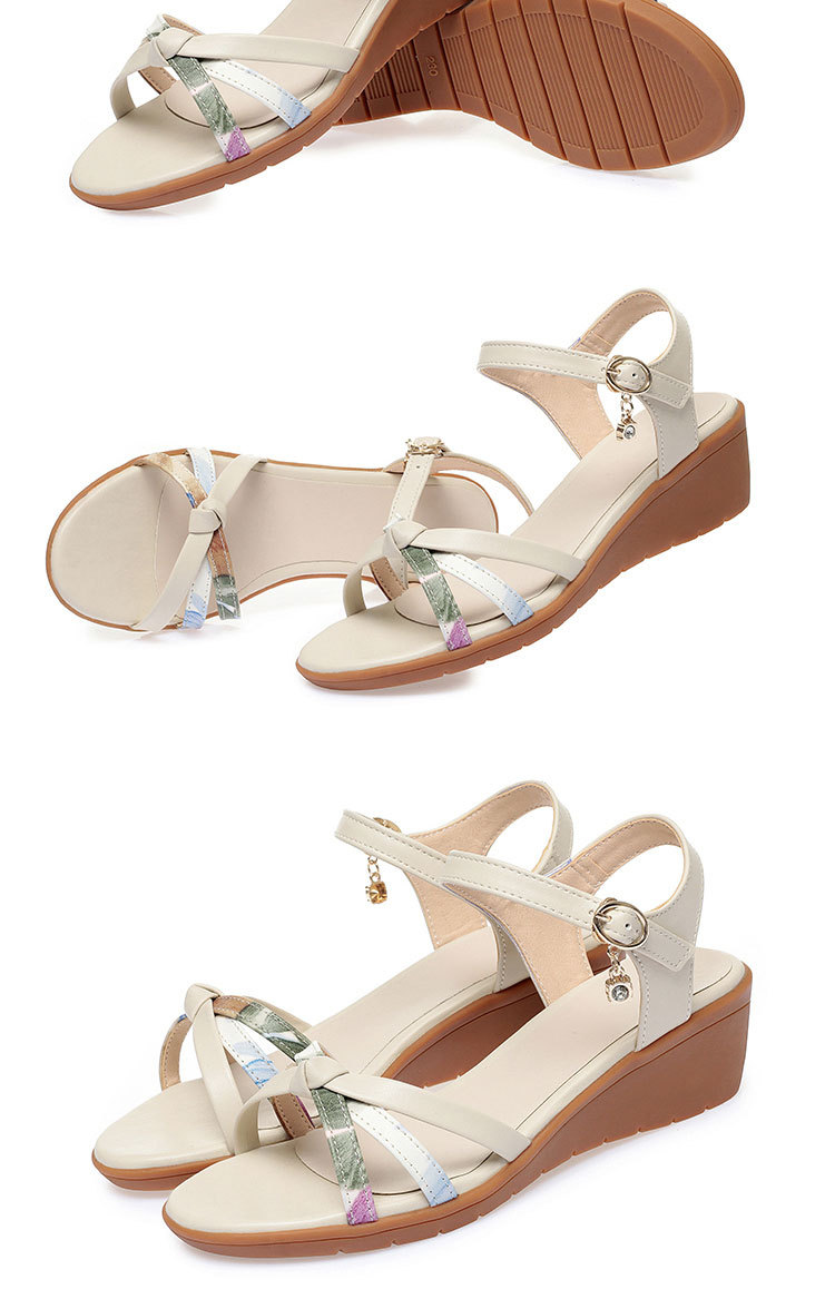 Sandal nữ đế bằng mùa hè quai chữ V đế gân bò chống trơn trượt — Màu be chi tiết 15