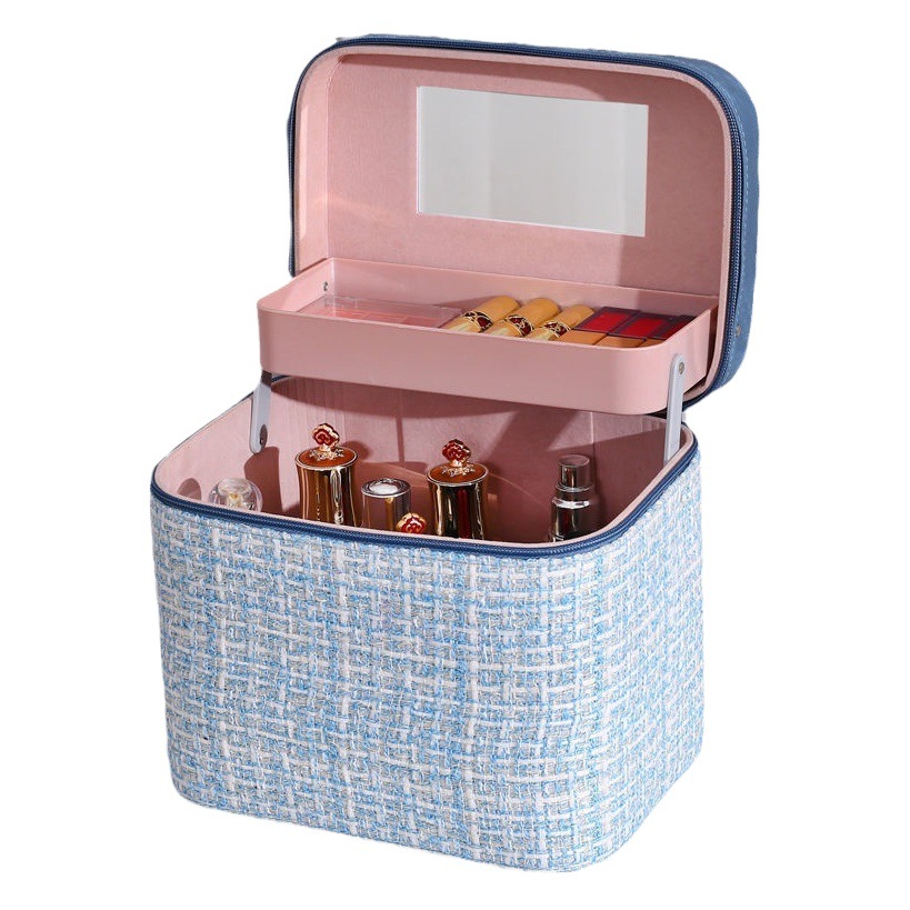 Fábrica al por mayor bolsa de cosméticos de gran capacidad de las mujeres 2023 nueva caja de almacenamiento de cosméticos portátil de gran tamaño ins estilo maleta