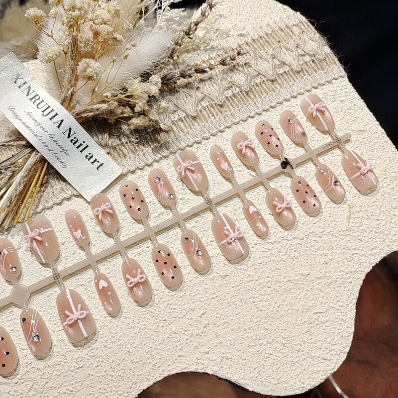 【Pink Butterfly Star Dot】Short Oval Press-On Nails with Glass Beads, Cat Eye, Bowknot, Gentle and Complexion-Enhancing, Pure and Desirable Nail Art for Girls 【Pink Butterfly Star Dot】Short Oval Press-On Nails with Glass Beads, Cat Eye, Bowknot, Gentle and Complexion-Enhancing, Pure and Desirable Nail Art for Girls