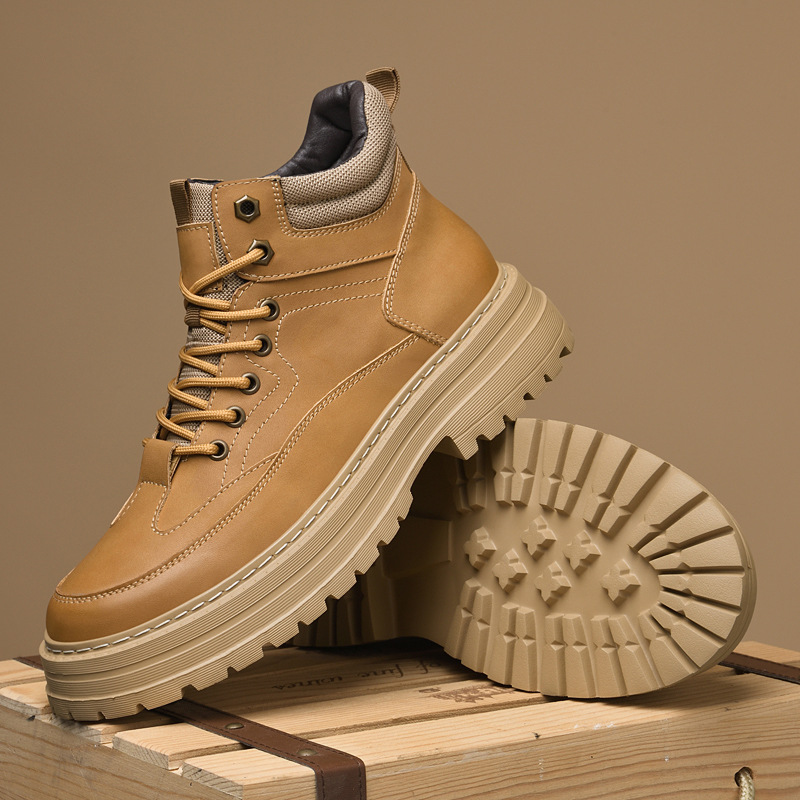 Herren kurze Stiefel Britischer Wind Herbst und Winter neue Arbeitsstiefel Flut alles High Top große gelbe Stiefel Mode_voghion.com