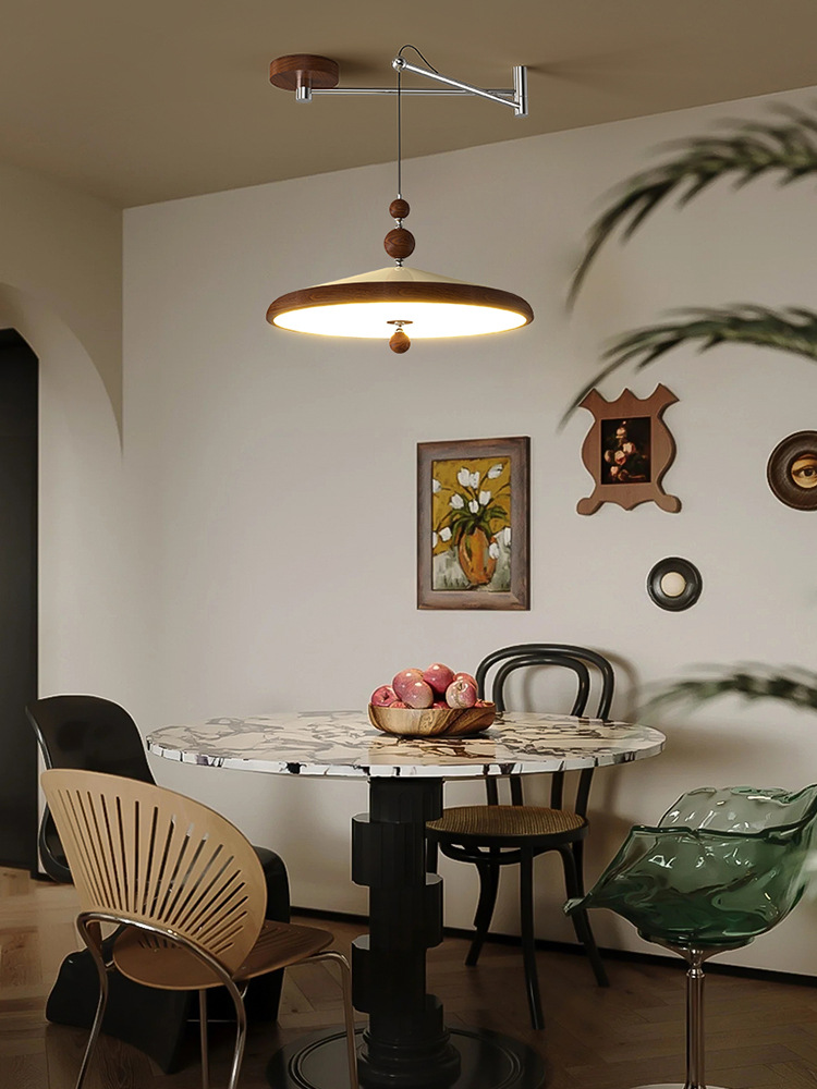 Landelier de estudio simple lámpara medieval de nuez restaurante desplazamiento antiguo plato volador de madera mecedor dormitorio protección de madera de melocotón