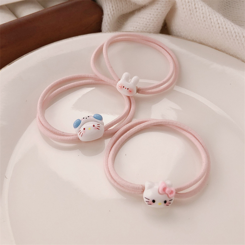Dibujos animados linda cuerda para el cabello de gato KT simple ins girl lazo para el cabello con banda de goma para el cabello salvaje cuerda para el cabello Mori accesorios para el cabello