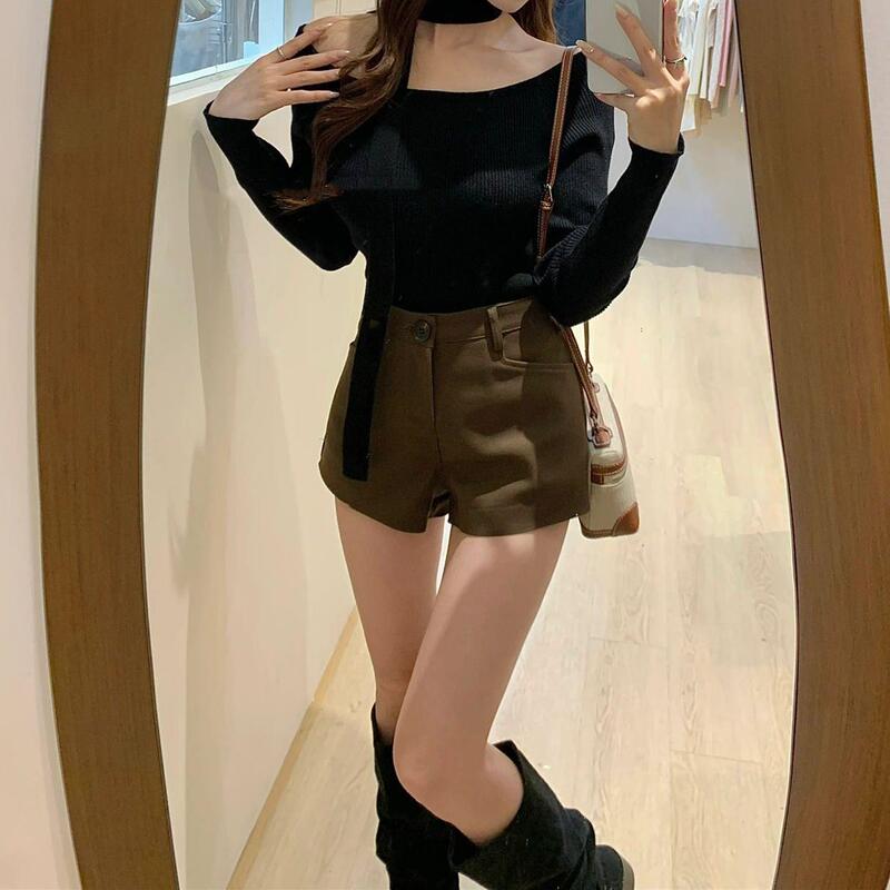 Plus-Size Women's Vintage Woolen Shorts, Spring/Autumn 2026, Slim-Fit High-Waisted Hot Girl Style A-Line Hip-Hugging Hot Pants