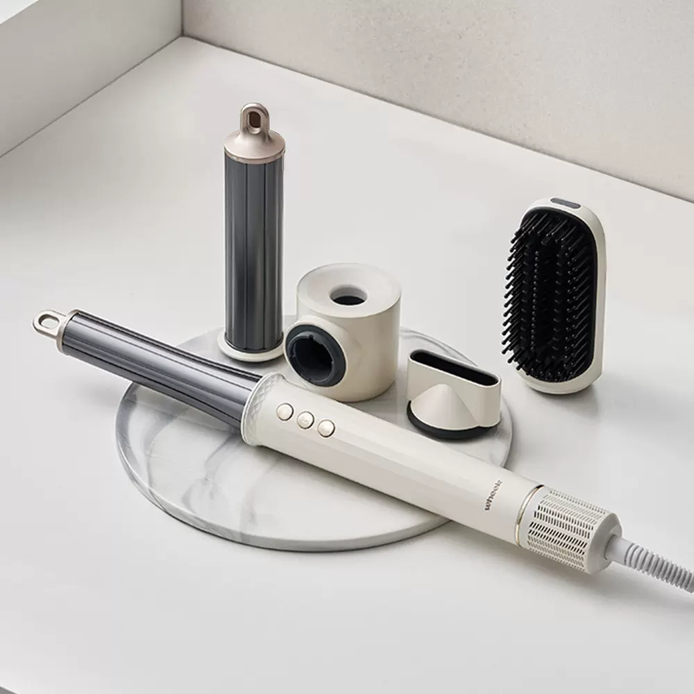 跨境新款5合一热风梳多功能卷直两用便携负离子吹风梳高速吹风机