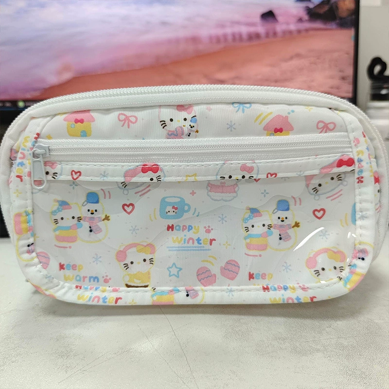 Multilayer capacious pencil case, cosmetic bag for students, kitten