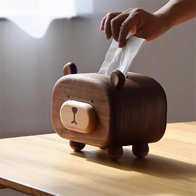 Black Walnut Cute Paper Box Creative Ornaments Multifunctional Toothpick Holder Clock Living Room Tissue Box Storage
