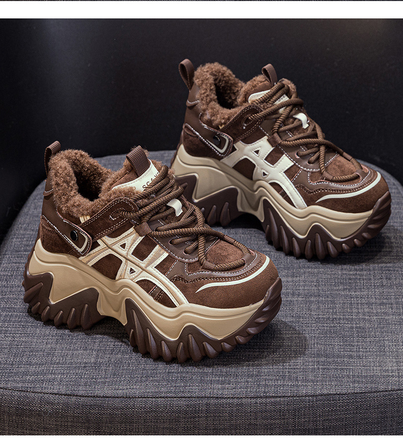 Giày sneaker nữ đế dày tăng chiều cao phong cách Hàn Quốc mùa thu đông 2026 — 5006-1 lót lông nâu, 5006-1 lót lông đen, 5006 một lớp màu kem, 5006 một lớp nâu chi tiết 16