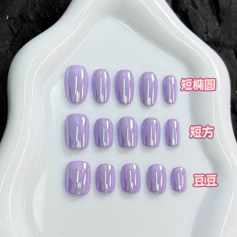 Electroplated lavender purple nail patches, ins-style fresh pink gradient short square press-on nails wholesale