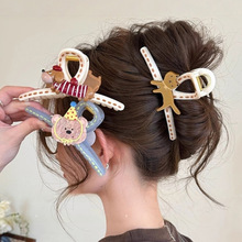 可爱手绘线条小狗抓夹2025后脑勺高级感韩国亚克力发夹大号鲨鱼夹