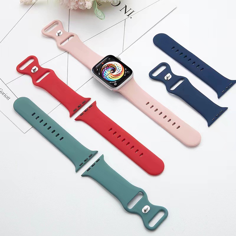 Suitable for iwatch Apple Watch butterfly clasp silicone strap 3/2/1st generation SE strap Apple 6/5/4th generation Item Picture
