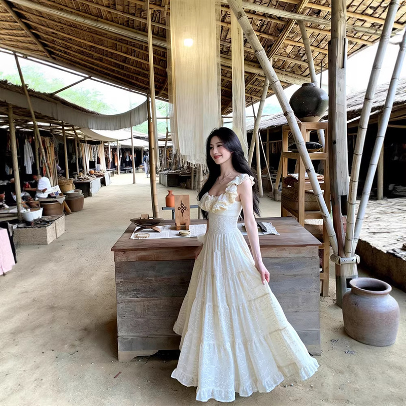 A Sweet Peach "Santorini" Heavy-Duty Extra Large Skirt Hem Strapless Waist-Cinching Dress for Women, Summer Resort Style Long Dress A Sweet Peach "Santorini" Heavy-Duty Extra Large Skirt Hem Strapless Waist-Cinching Dress for Women, Summer Resort Style Long Dress