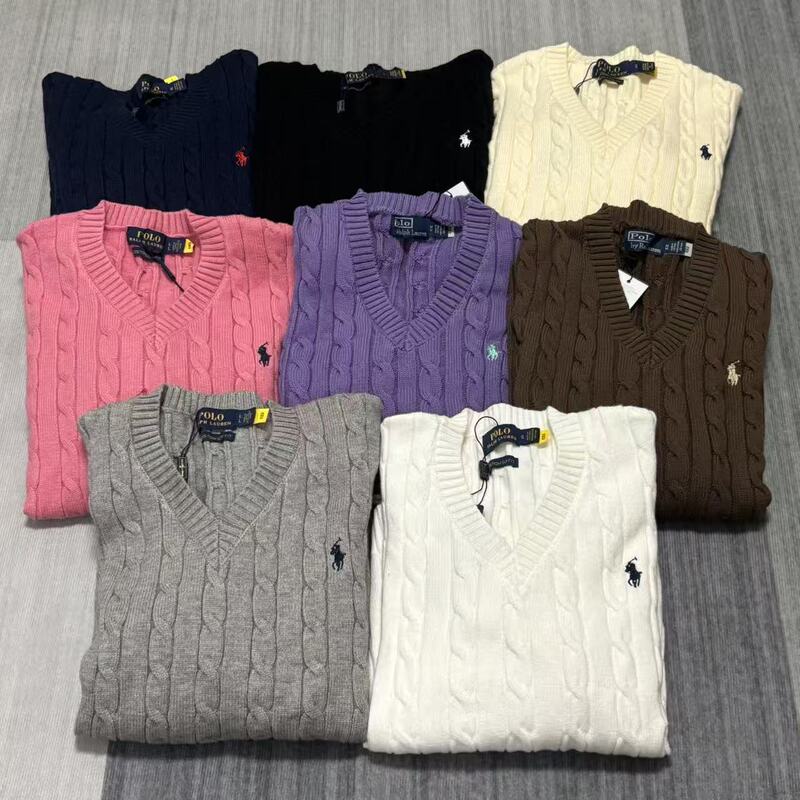 Original Foreign Trade Autumn and Winter V-Neck Cable Knit Embroidered Wool Sweater for Women and Men Casual Cable Knit Sweater