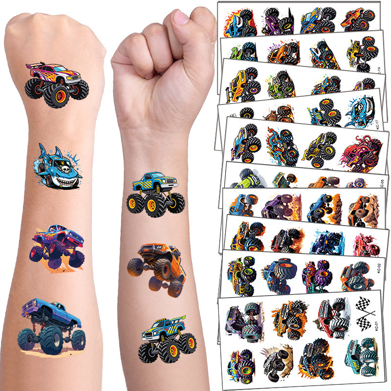 Cross-Border New Off-Road Monster Truck Cartoon Children's Tattoo Stickers Personalized Event Traffic Car Temporary Stickers Cross-Border New Off-Road Monster Truck Cartoon Children's Tattoo Stickers Personalized Event Traffic Car Temporary Stickers