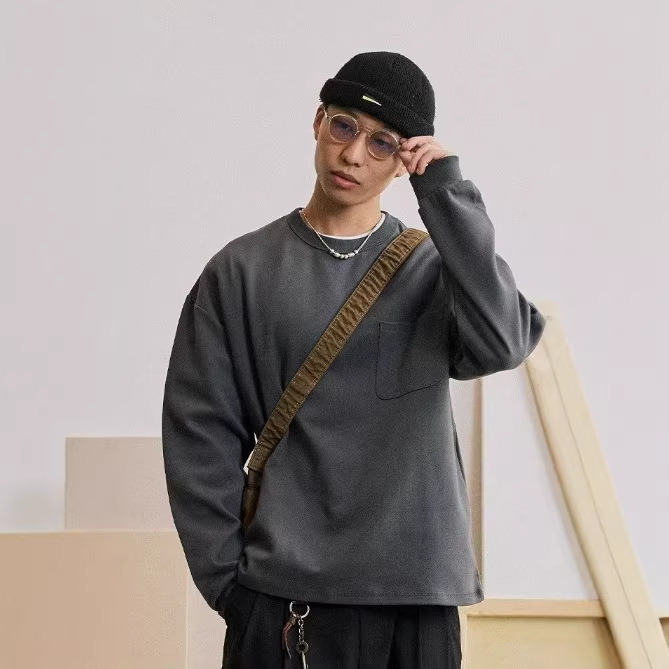 Men's New Spring and Autumn Sweatshirt Trendy Ins-Style Brand Round-Neck Pullover Long-Sleeve Loose Patchwork Hoodless Top Men's New Spring and Autumn Sweatshirt Trendy Ins-Style Brand Round-Neck Pullover Long-Sleeve Loose Patchwork Hoodless Top