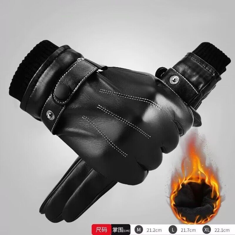 Men's leather gloves winter cycling fleece-lined thick outdoor windproof waterproof warm touchscreen riding motorcycle gloves