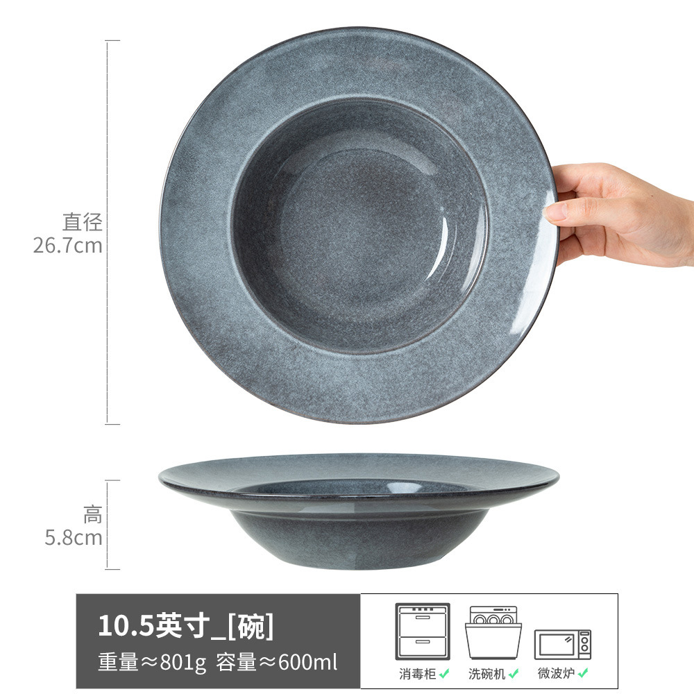 Sombrero de paja, cuencos y platos, colección grande, cerámica retro japonesa, postres occidentales, platos de sopa, bandejas de casa de familia, platos de ensalada al por mayor