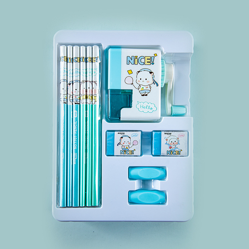 Juego de papelería OEM Papelería personalizada para estudiantes Regalo para niños Sacapuntas de lápices Combinación de goma de borrar