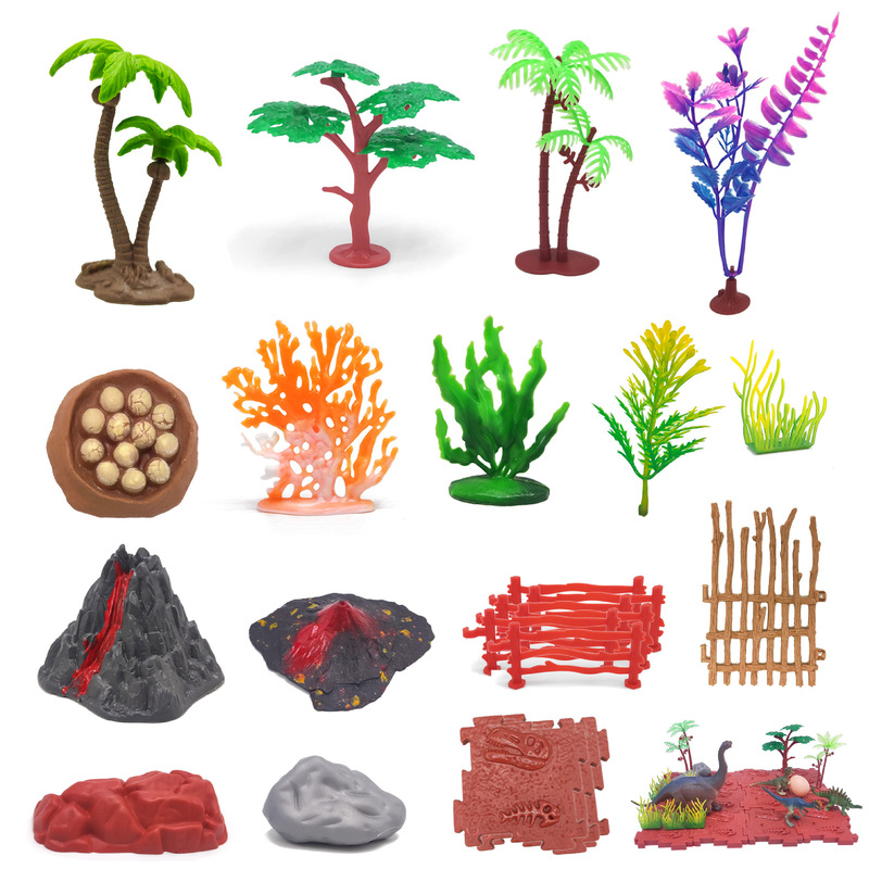 A Variety of Sand Table Scene Ornaments, Dinosaur Farm Animals, Coconut Trees, Volcano Accessories, Children's Simulation Model Toys