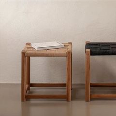 わびさび風古ニレスツール無垢材シンプル籐カジュアルスツール籐バルコニー怠惰なロープ編みシングルカジュアルスツール