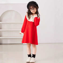 梦幻荷叶边儿童毛衣连衣裙女童秋冬针织公主裙甜美温柔风内搭裙