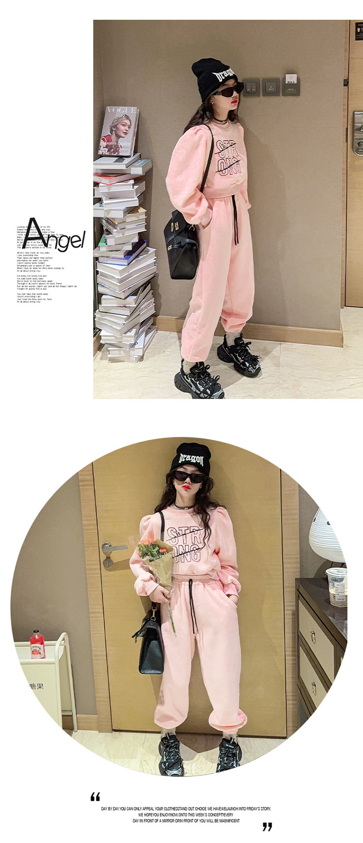 Conjunto deportivo para niñas de felpa otoño e invierno 2023, nuevo suéter grueso de moda para niños de talla mediana a grande con alpaca_voghion.com