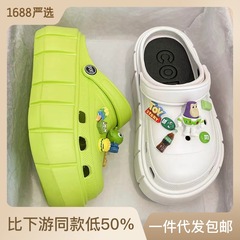 Cute DIY-designed Crocs-style slippers for women, perfect for outdoor wear—2024 summer collection featuring chunky platform soles, mid-height heels, and closed-toe designs.